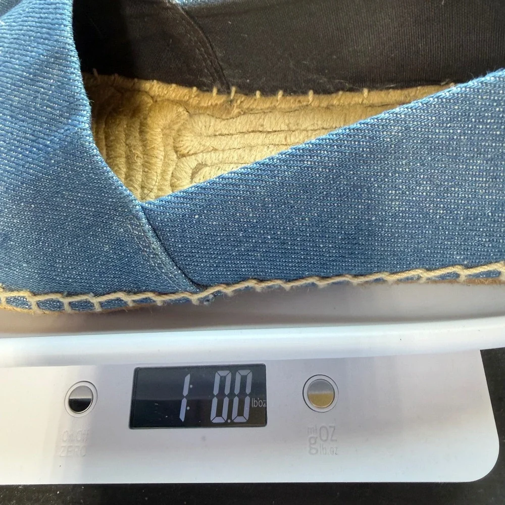 Tory Burch Espadrille Flats Womens 7.5 Blue Denim Leather Cap Toe Nautical 46767